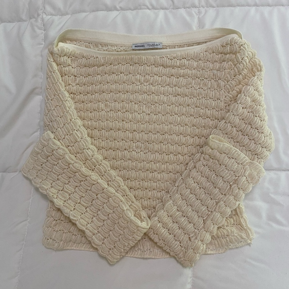 BERSHKA Cream Textured Women's Sweater